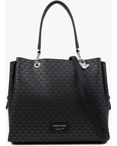 Emporio Armani Bag In Micro-grain Synthetic Leather With All-over Logo - Black