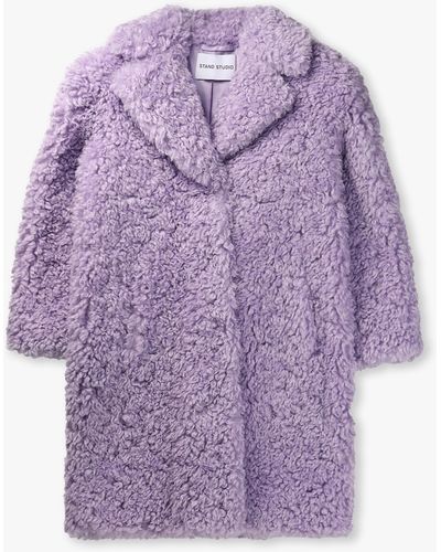 Stand Studio Womens Camille Curly Cocoon Coat In Lilac - Purple