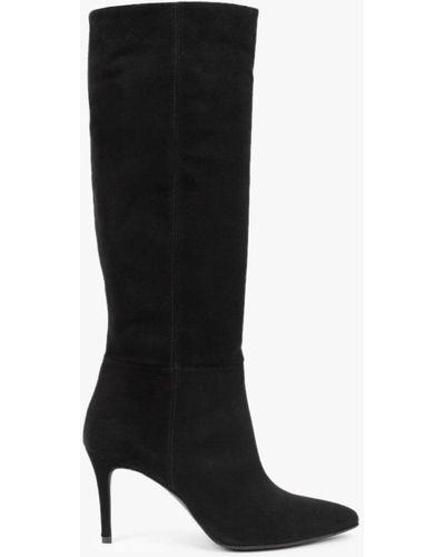 Albano Nocturne Black Suede Heeled Knee Boots