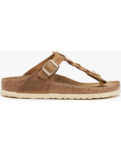 Birkenstock Gizeh Braided Cognac Oiled Leather Toe Post Sandals - Brown