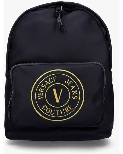 Versace Jeans Couture Unisex V-emblem Black Backpack - Blue