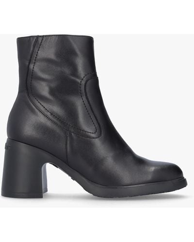 Wonders Min Black Leather Block Heel Ankle Boots