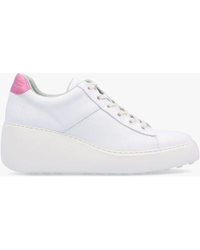 Fly London Delf White Pink Leather Wedge Sneakers