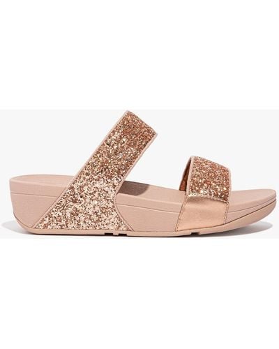 Fitflop Rose Gold Lulu Glitter Slide Sandals - Pink