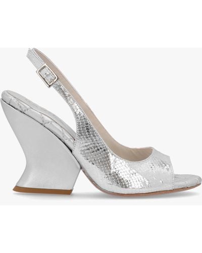 Daniel Margot Silver Leather Reptile Sculpted Wedge Sandals - White