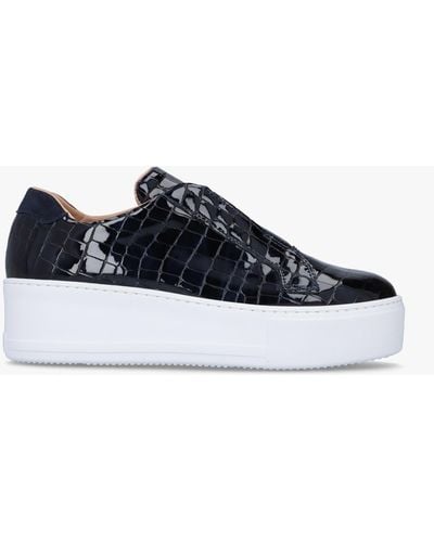 DONNA LEI Rochester Navy Patent Leather Moc Croc Flatform Trainers - Blue