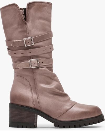 Moda In Pelle Brendie Taupe Leather Block Heel Calf Boots - Brown