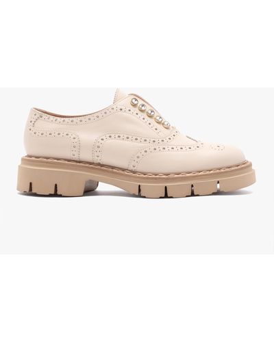Luca Grossi Cream Leather Embellished Laceless Brogues - Natural