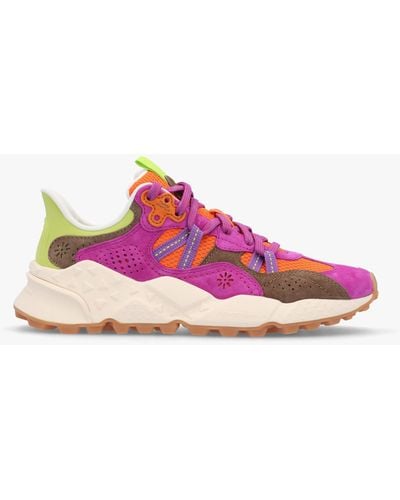 Flower Mountain Women's Tiger Hill Burgundy Lime Suede/nylon Mesh Sneakers - Pink