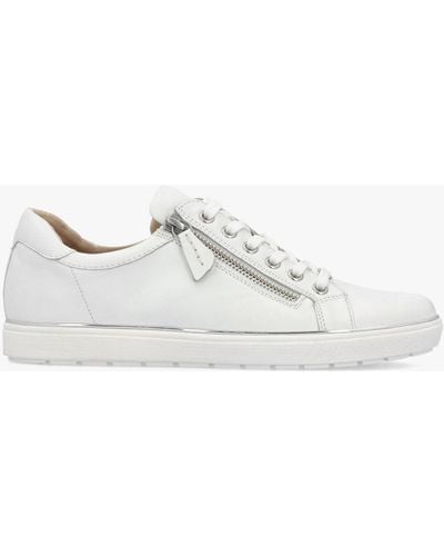 Caprice White Leather Side Zip Sneakers