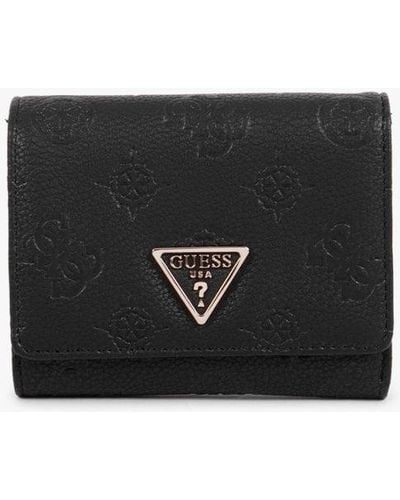 Guess Small Helaina Black Stamp Logo Trifold Wallet