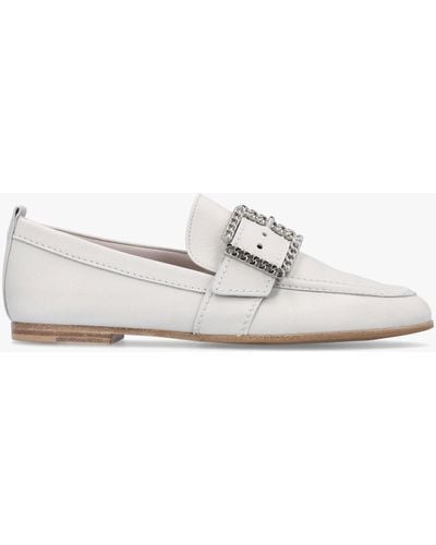 Kennel & Schmenger Emma Silver Grey Leather Buckle Loafers - White