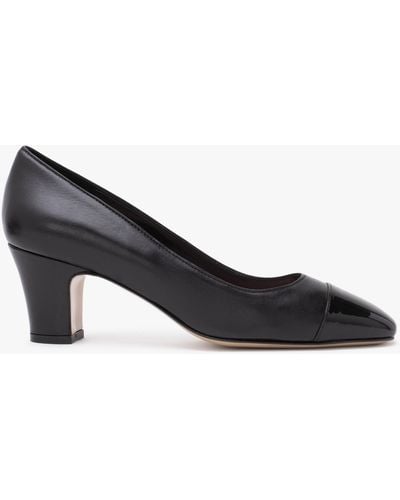 Daniel Akuna Black Leather Block Heel Court Shoes