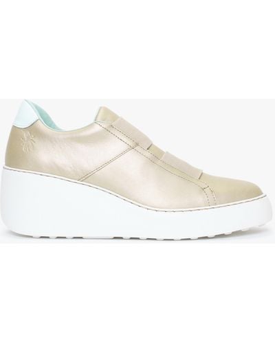 Fly London Dito Gold Leather Wedge Trainers - Natural
