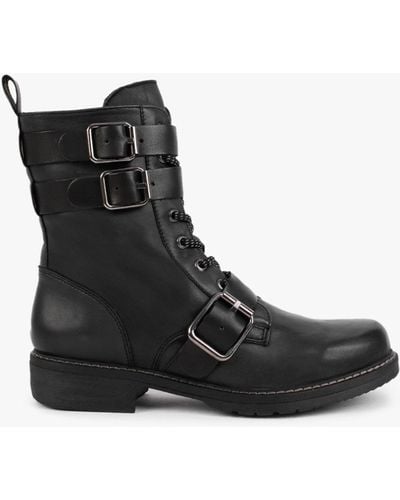 Manas Black Leather Buckled Ankle Boots