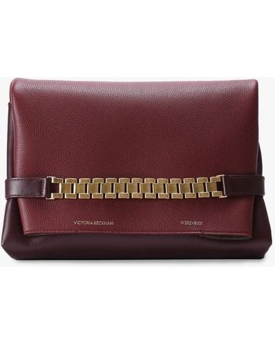 Victoria Beckham Chain Pouch With Strap Bordeaux Leather Shoulder Bag - Purple