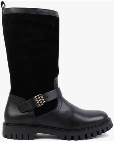 Tommy Hilfiger Hardware Black Leather & Suede Calf Boots