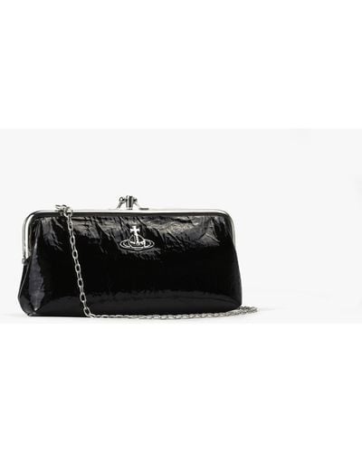 Vivienne Westwood Crinkle Vegan Black Double Frame Purse On A Chain - White