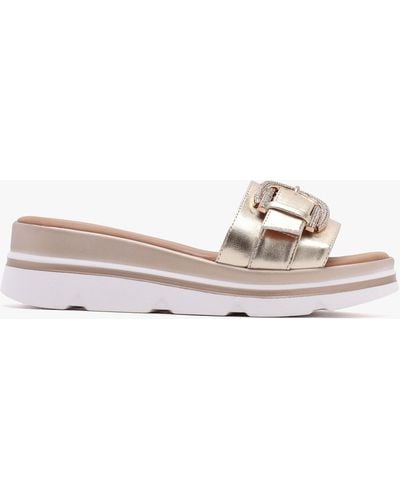 Daniel Recrys Gold Leather Embellished Flat Mules - White
