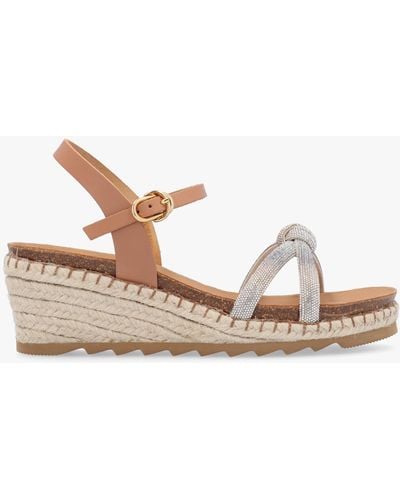 Daniel Iknot Diamante Knot Tan Leather Low Wedge Sandals - White