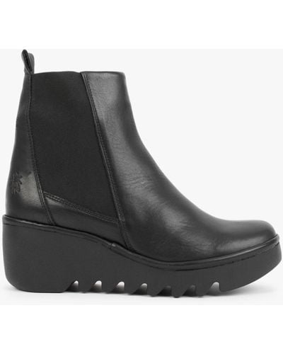 Fly London Bagu Black Leather Wedge Chelsea Boots