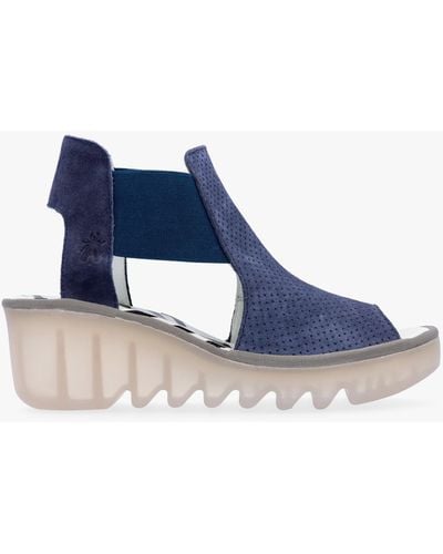 Fly London Biga Jeans Suede Wedge Sandals - Blue