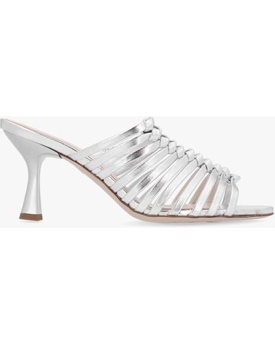 Daniel Notty Silver Leather Knotted Strap Heeled Mules - White