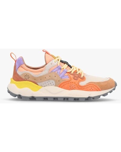 Flower Mountain Women's Yamano 3 White Beige Salmon Suede & Technical Fabric Trainers - Pink