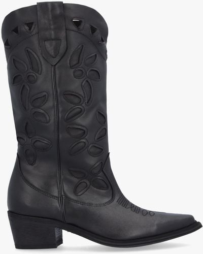 Daniel Kubra Cutout Black Leather Calf Height Cowboy Boots