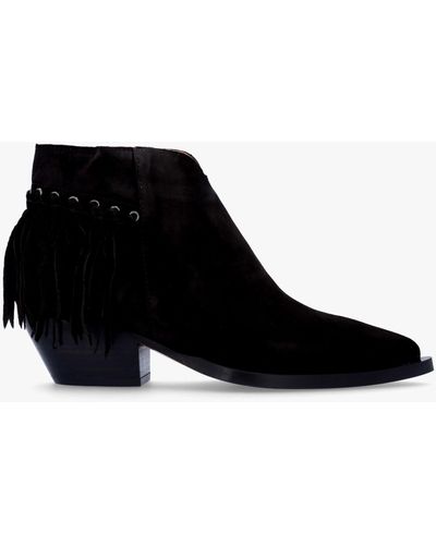 Alpe Ajax Black Suede Fringed Western Stacked Heel Ankle Boots