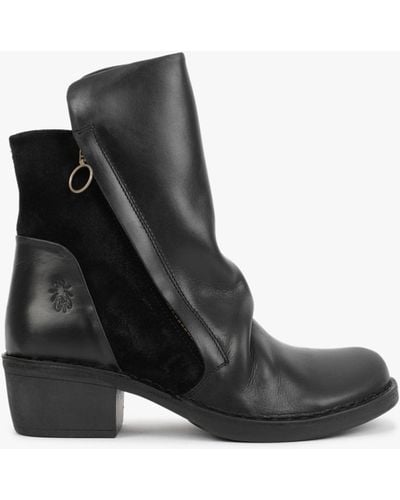 Fly London Mely Black Leather & Suede Ankle Boots
