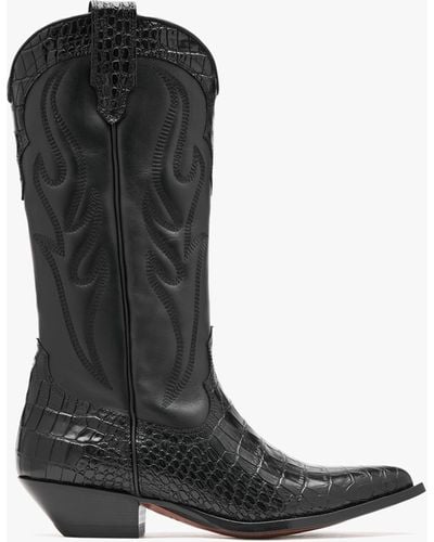 Sonora Boots Santa Fe Moc Croc Black Leather Western Calf Boots