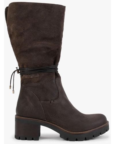 Manas Brown Leather Fold Over Cuffed Calf Boots