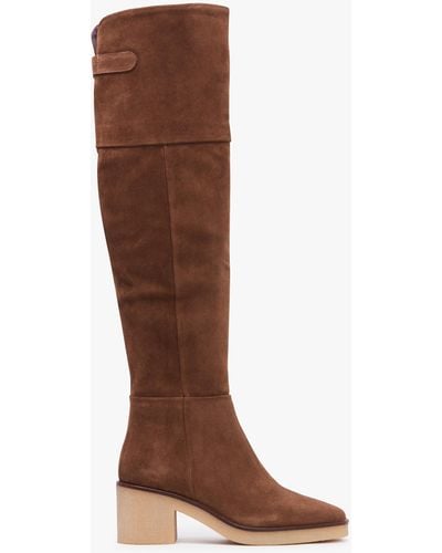 Daniel Lette Taupe Suede Over The Knee Boots - Brown
