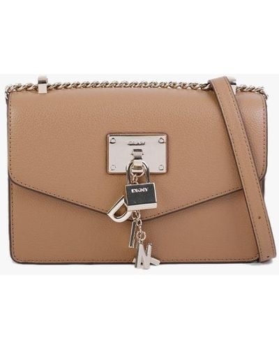 DKNY Small Elissa Cashew Pebbled Leather Shoulder Bag - Natural