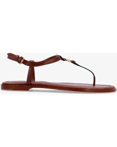 COACH Jessica Saddle Leather Toe Post Sandals - Brown