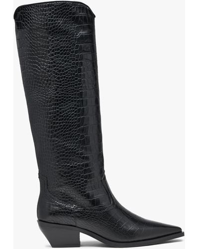 Daniel Skira Black Leather Moc Croc Western Knee Boots
