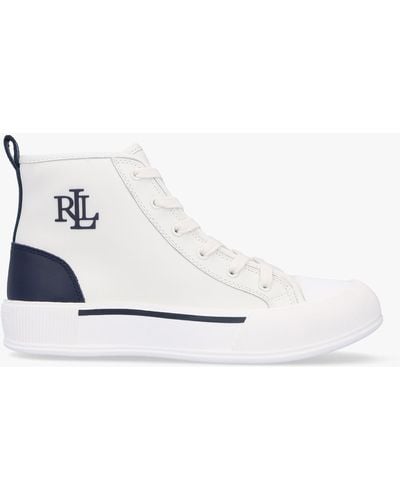 Lauren by Ralph Lauren Dakota Logo White Leather High Top Sneakers