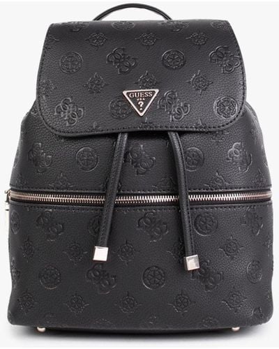 Guess Helaina Black Embossed Logo Flap Backpack - Grey