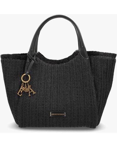 Emporio Armani Black Woven Slouchy Beach Shopper Bag