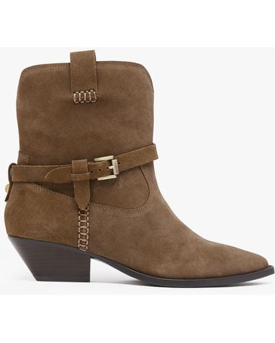 Daniel Esmena Taupe Suede Western Ankle Boots - Green