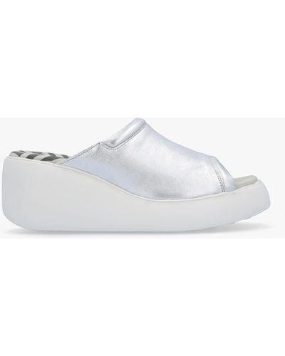 Fly London Doli Silver Leather Wedge Mules - White