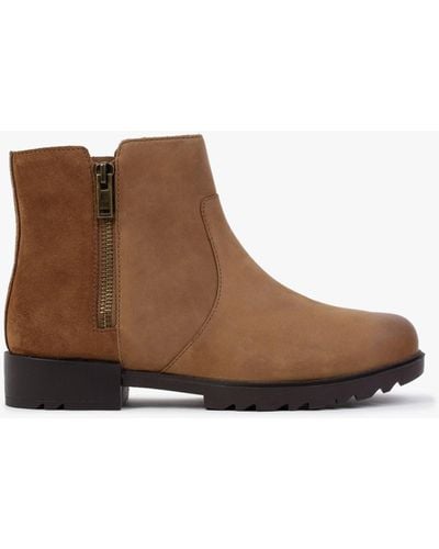 Sorel Emelie Ii Zip Taffy Black Leather Waterproof Ankle Boots - Brown