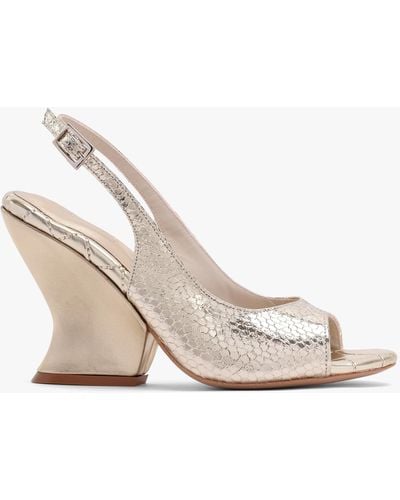 Daniel Margot Gold Leather Reptile Sculpted Wedge Sandals - White