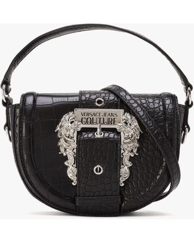 Versace Baroque Buckle Black Croc Effect Cross-body Bag
