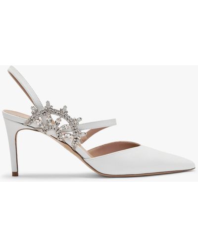 Daniel Tidy White Leather Jeweled Heel Pumps