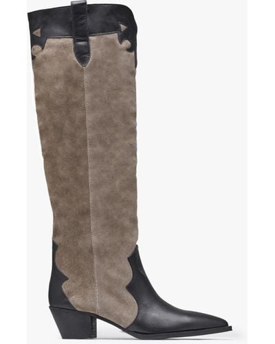 Daniel Bandana Taupe Suede & Leather Western Knee Boots - Brown
