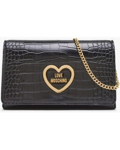 Love Moschino Croc Black Heart Shoulder Bag