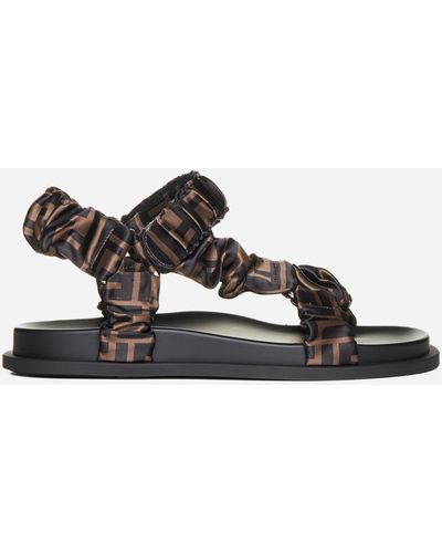 Fendi Ff Monogram Satin Ruched Sport Sandals - Brown