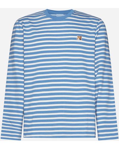 Maison Kitsuné Fox Head Patch Striped Cotton T-shirt - Blue